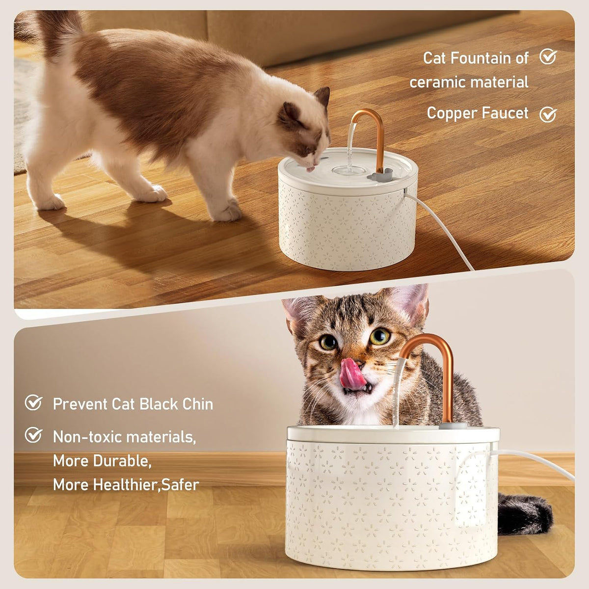 Ceramic Cat Water Fountain, All-Ceramic Body, Pure Copper Spout – Essentials for Cats - Firework Embossed Cat Fountain + 3 Filters + 3 Sponges - image 4