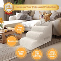 PAWSCART Dog Stairs for Small Dogs and Cats, 4-Step Dog Steps for Bed, 19.6" H Pet Stairs for High Bed, Pet Ramp for Couch, Sofa, Non-Slip Surface Removable Washable Cover, Beige