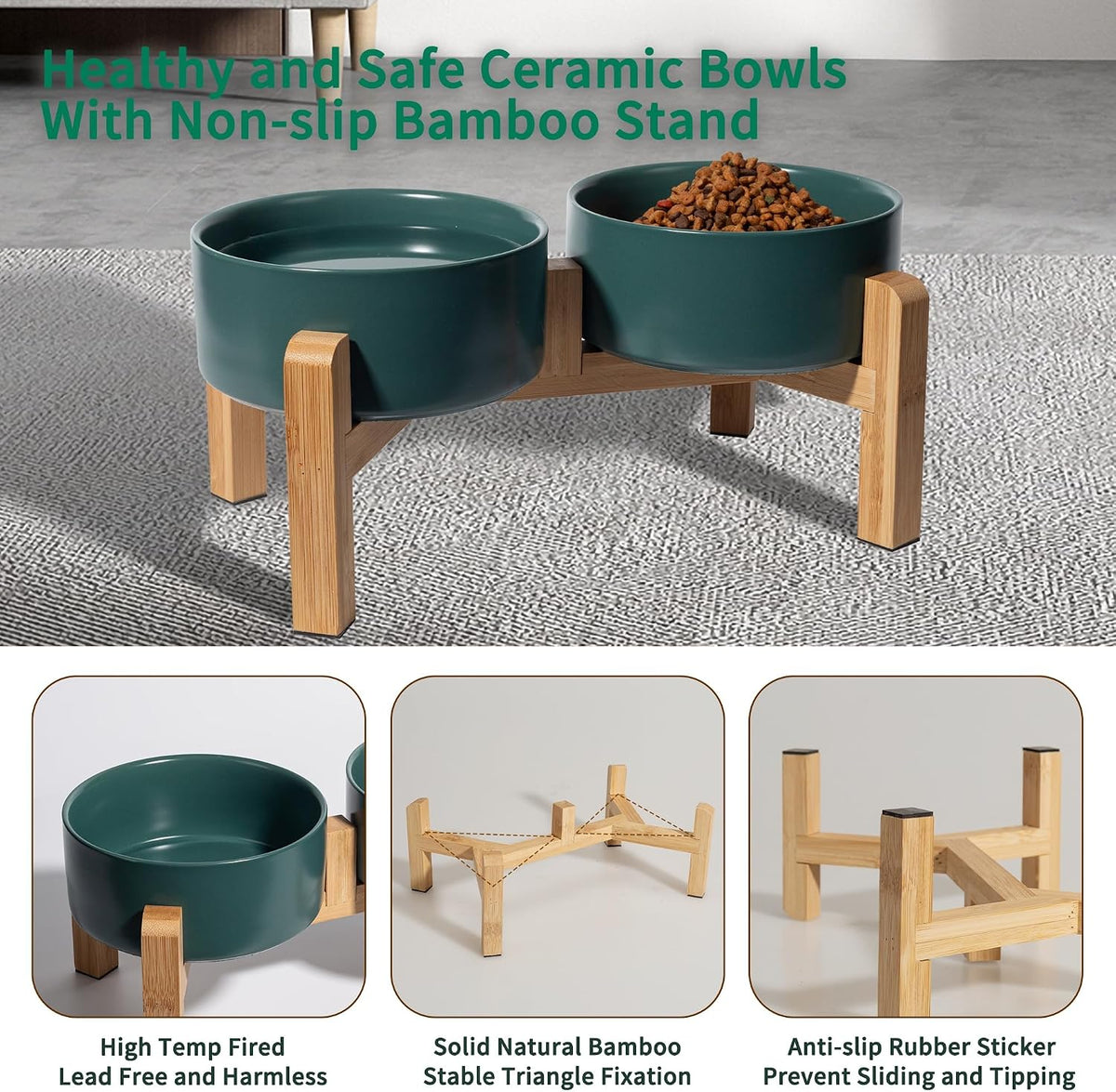 Elevated Ceramic Dog Bowl - Green / Medium - image 3