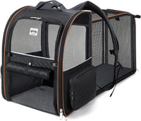 Cat Carrier Backpack, Expandable Pet Carrier with Sun Shade & Full Front Opening, Breathable Mesh - Black / XL-Mesh Window