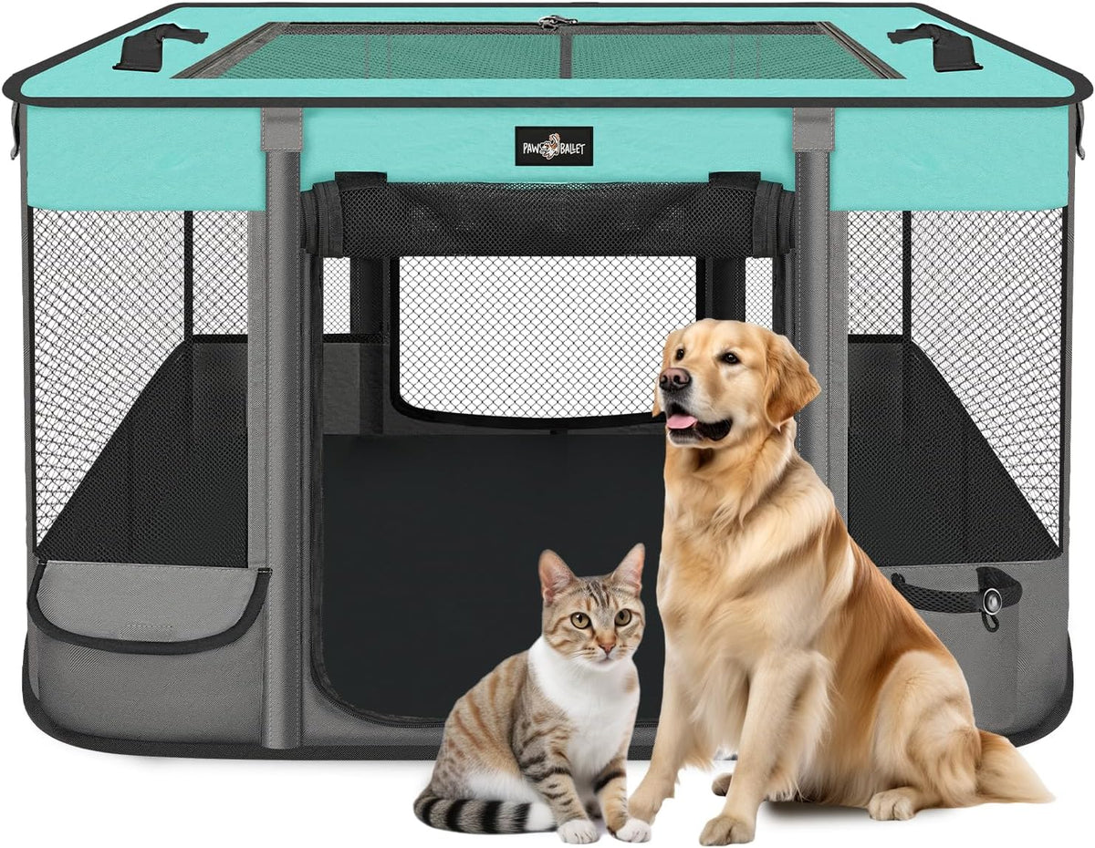Foldable Pet Kitten Playpen - Black Teal 03 / Large(35.4''×27.5''×23.6'')