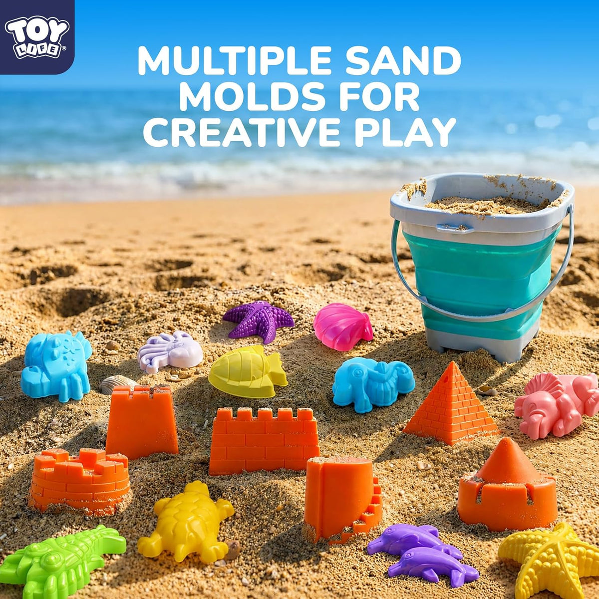 TOY Life Beach Sand Toy Set with Dump Truck & Bucket, Ages 3-5 – Fun for Kids & Family - 23 Pcs Ocean-themed - image 4