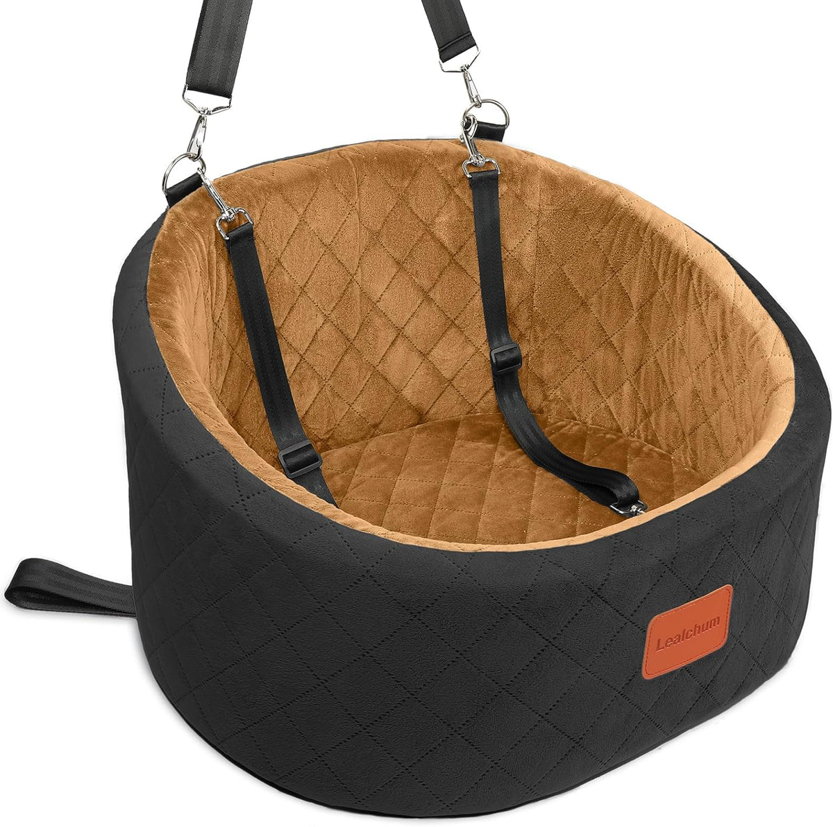 Lealchum Dog Car Seat for Small Dogs Up to 30 Lbs with 2 Safety Dog - Black/Coffee / Small