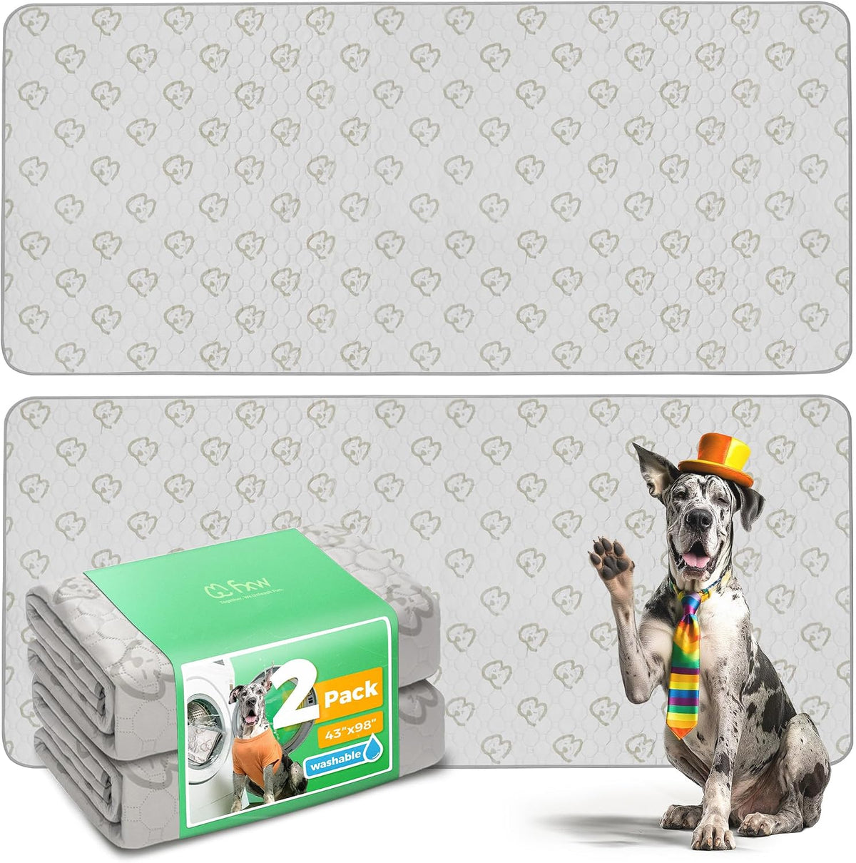 FXW Washable Pee Pads for Dogs, Super Absorbent - 43" x 98" / 2 Packs