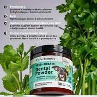 Dog Breath Freshener Dental Powder for Teeth Cleaning Plaque Off, Dental Care for Large Dogs, Tartar Remover for Teeth with Natural Herbal Blend + Postbiotics (Mint - 60 Servings)