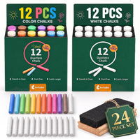 kedudes Dustless Chalk with Eraser, 24pk