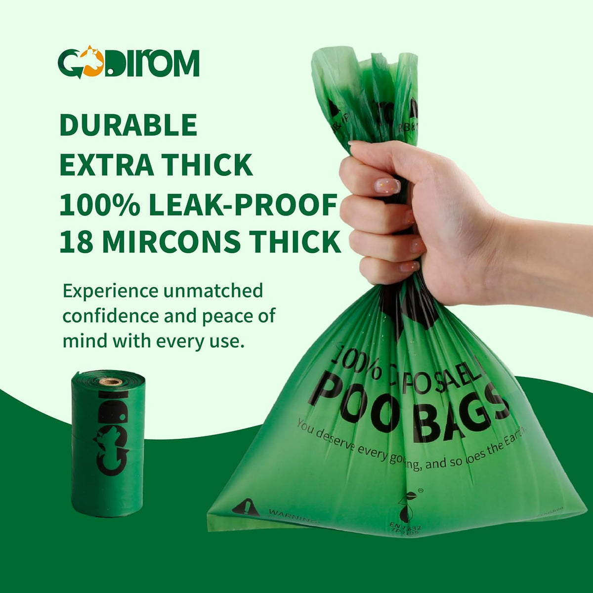 Certified Home Compostable Dog Poop Bags, 270 Plant Based Bags – Essentials for Dogs - Dark Green / 15 Count (Pack of 8) - image 4