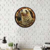 Lygond Metal Sign Tin Sign Circular Stained Glass Harbor Inspirational Wall Art for Bar 8×8 Inches