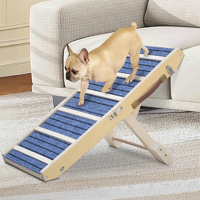 Dog Ramp for Bed, Upgraded 33" Long Portable Dog Ramp for Couch, Wood Folding Pet Ramp for All Breeds Small Old Dogs to Get on Bed, 4 Adjustable Heights 12.9" to 17.7"(Wood, Up to 50lbs)