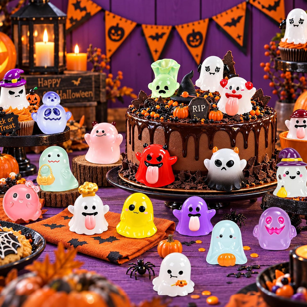 44Pcs Halloween Mini Ghost Figurines 44 Styles Luminous Resin - 44pcs-luminous Ghosts - image 2