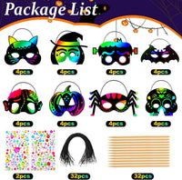 Natonhi 32 rainbow Halloween scratch art masks with wooden styluses and strings - view 24