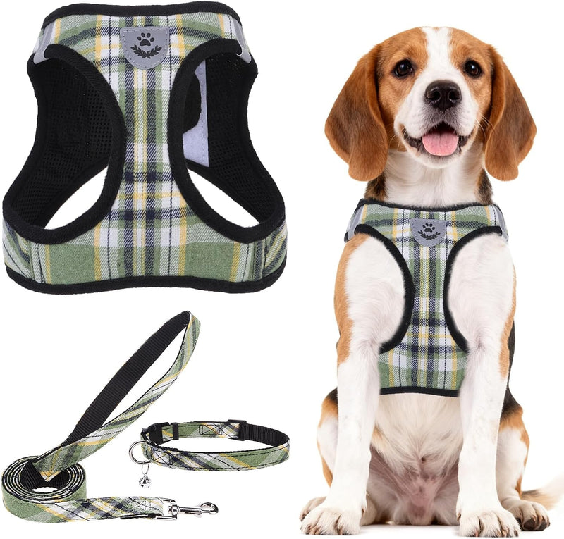 PUPTECK Dog Harness, Collar and Leash Set No Pull for Small Medium Sized – Essentials for Dogs - Yellow Green / XL (CHEST 20"-22") / Patterned Harness Collar and Leash Set