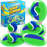 Officygnet paddle toss and catch ball game with 4 green paddles and 4 sticky balls
