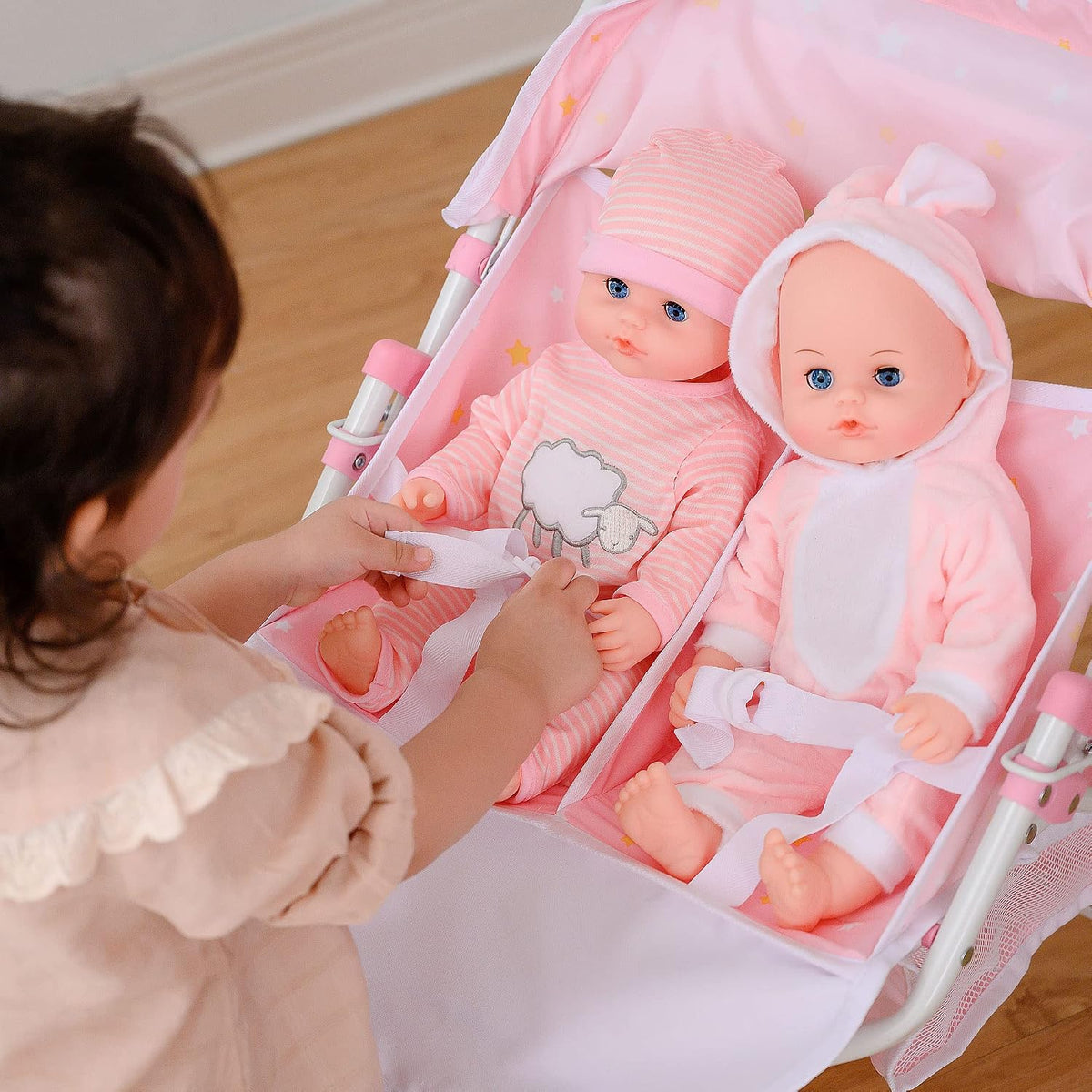 Olivia's Little World Doll Jogging-Style Stroller with Canopy - Light Pink Twin Jogging - image 2