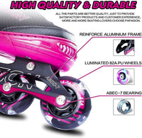 PAPAISON Adjustable Inline Skates for Kids and Adults with Full Light - Rose Red / Medium - Big Kid (1-4 US) - image 3