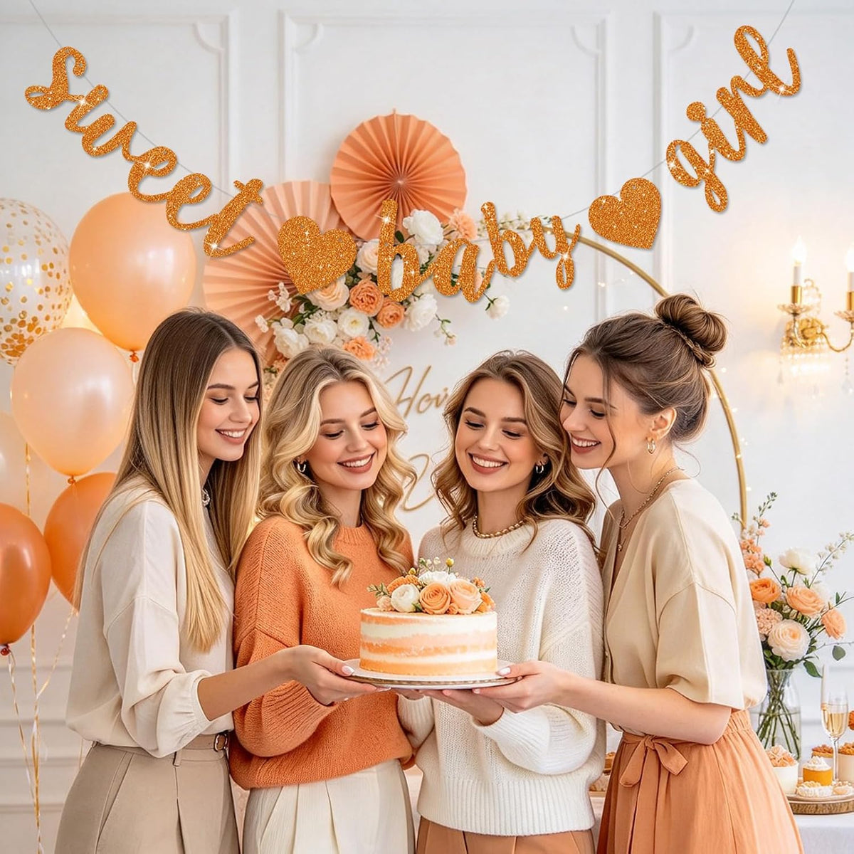 BEISHIDA Pre-Strung Glitter Champagne Girl Baby Banner Baby Shower - Orange - image 4