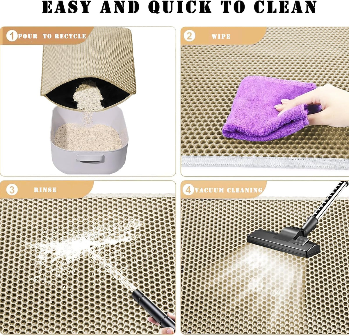 Cat Litter Mat, Honeycomb Double Layer Litter Trapping Mat – Daily Care for Cats - Beige / 24x18 Inches - image 3