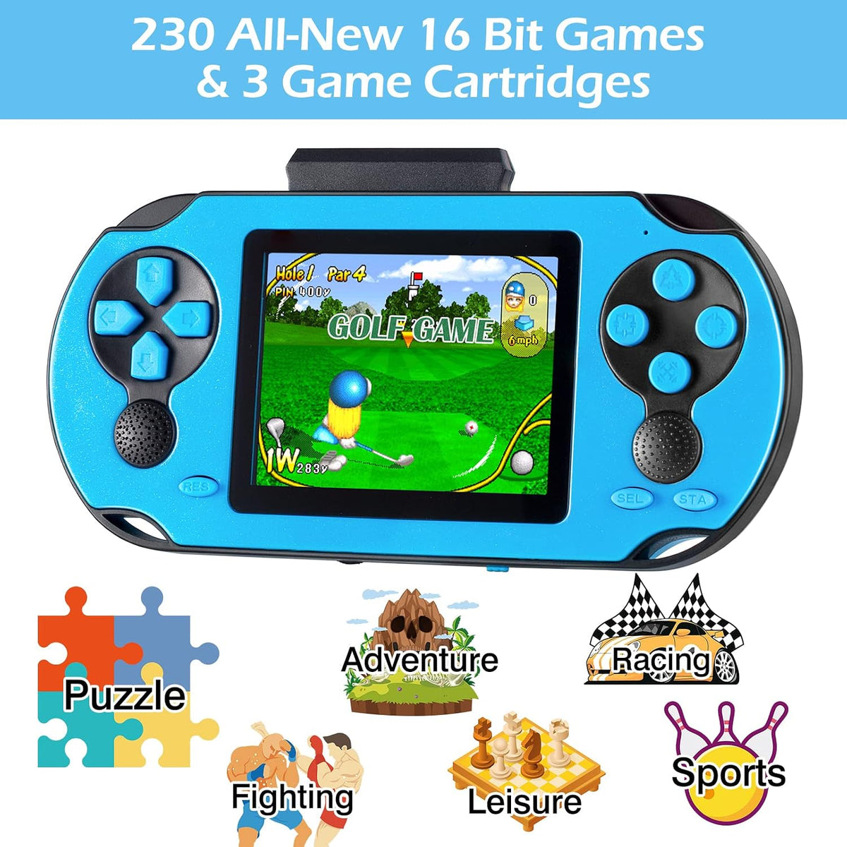 TaddToy 16 Bit Handheld Game for Kids Adults - Blue - image 2