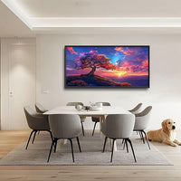 Quorin Tree Large Wall Art Sunset Mountain Landscape Pictures Red Tree of Life Wall Decor Nature Canvas Print Painting Artwork for Bathroom Living Room Bedroom 60L x 30W