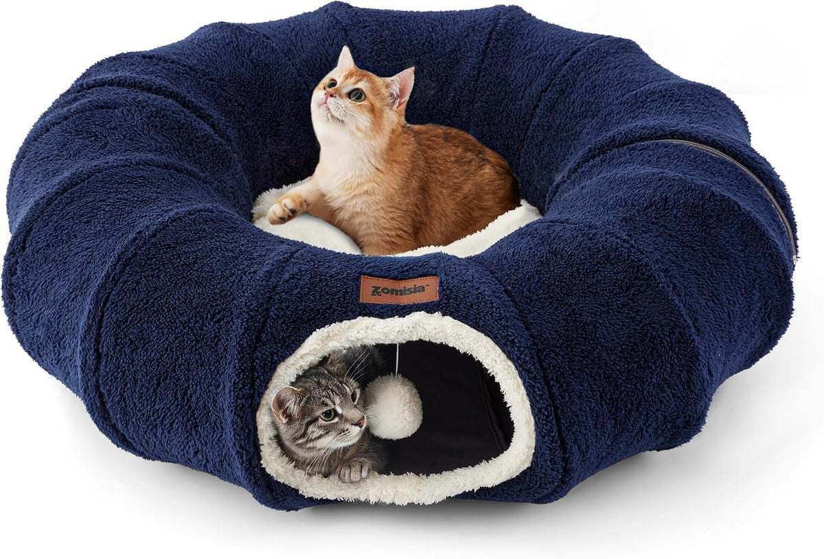 Cat Tunnel Bed for Indoor Cats - Navy Blue / Standard