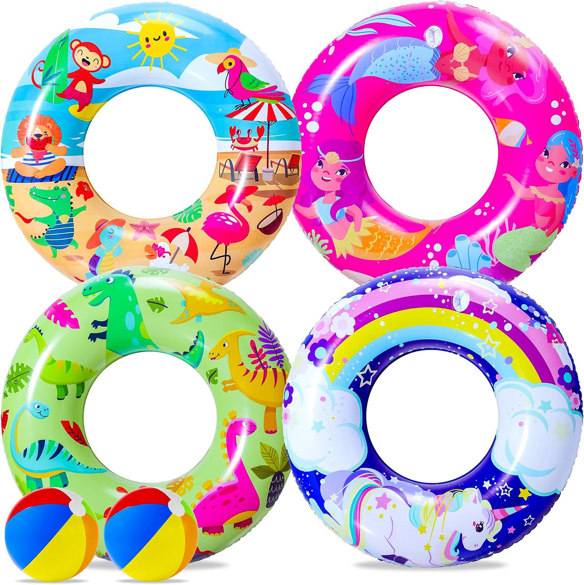 FindUWill Pool Floats Kids, Pool Swim Tubes Rings - 04-Mermaid,Dinosaur,Flamingo,Unicorn