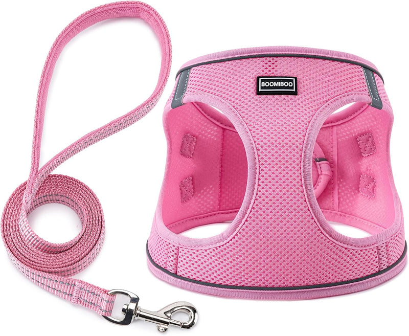Dog Harness with Leash Set, Step-in Adjustable Puppy Pet Vest - Pink / M(Chest:16"-18")