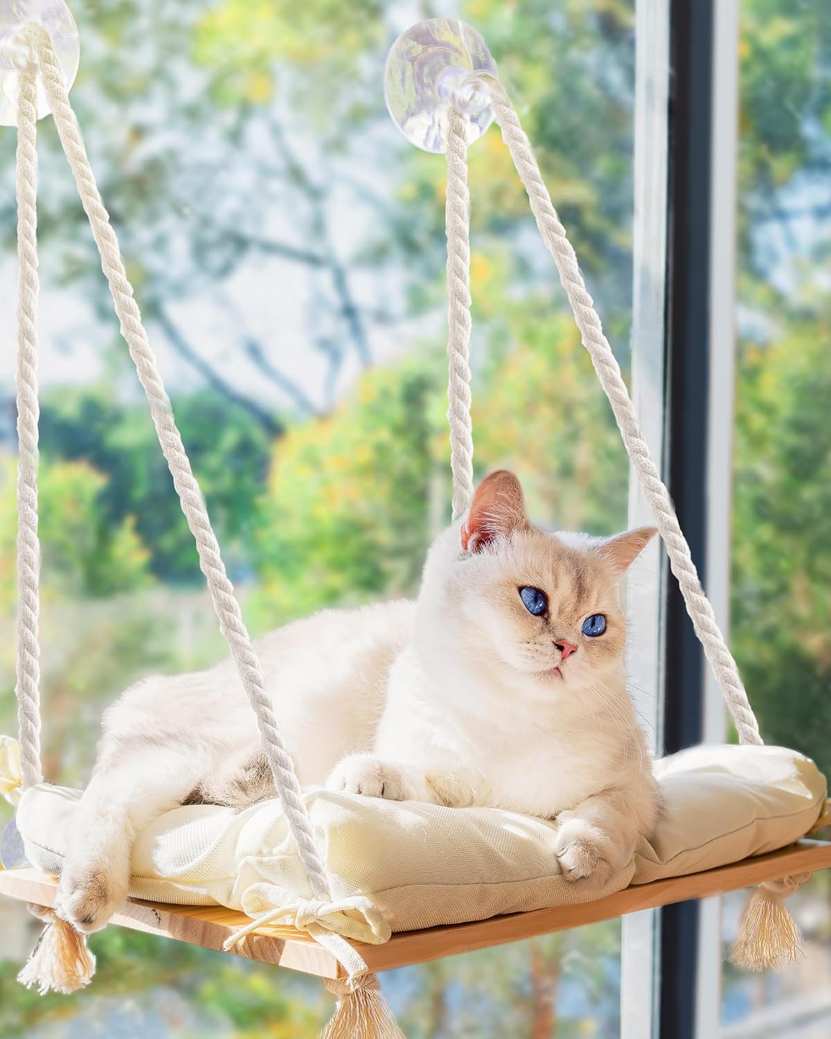 Cat Window Perch with Industrial-Grade Suction Cups - Beige / Medium