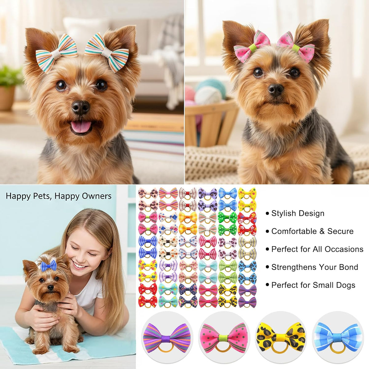 Dog Hair Bows Small Puppy Clips for Pet Grooming Accessories Doggy - 60pcs rubber bands dog hair bows - image 2