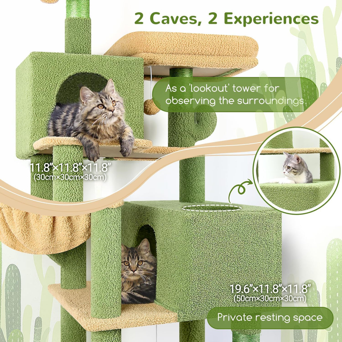 Globlazer Extra Tall Cat Tree Tower for Indoor Cats, F76 - Cactus / 76 inch - image 2