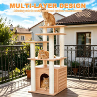 62"Tall Outdoor Cat Tree,Weatherproof Large Cat Condo with Scratching Posts – Essentials for Cats - CTT-9 - image 4