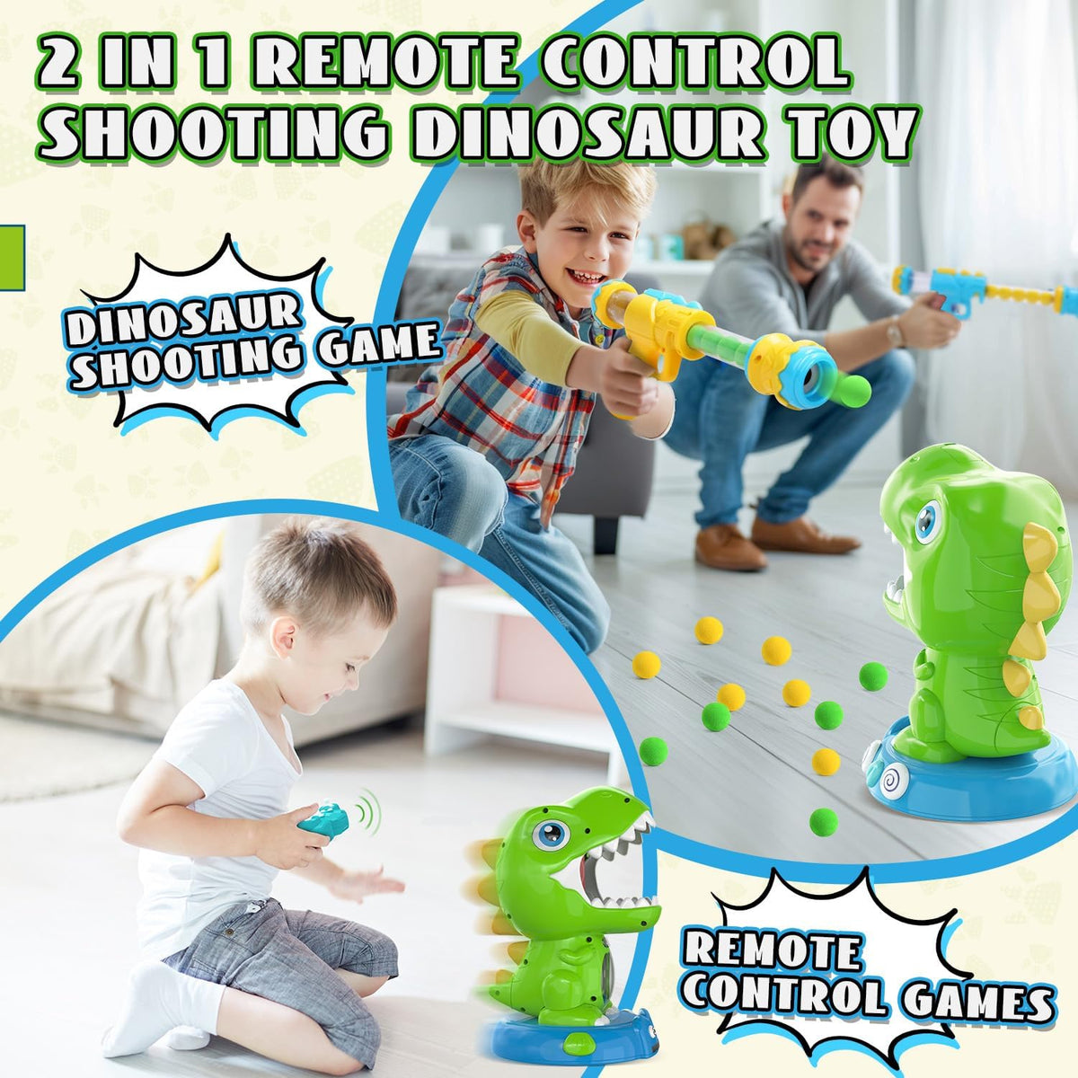 EagleStone T-Rex Dinosaur Shooting Target Game Toys with Air Power - 8808-11b-green - image 2