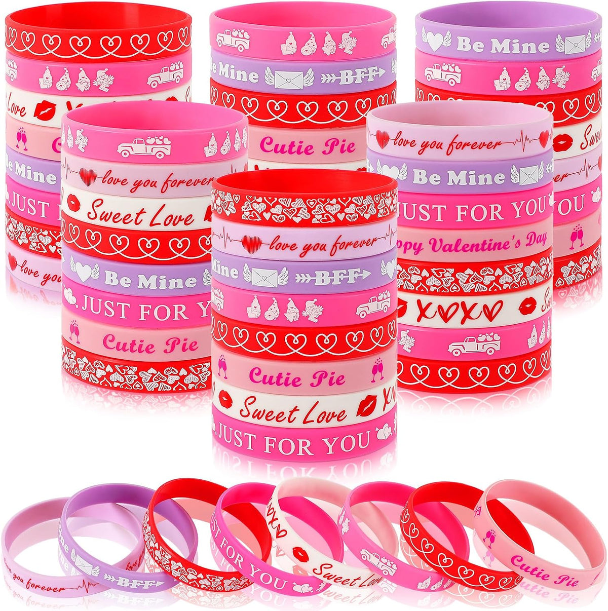 JUNEBRUSHS 64pcs Halloween Party Favors Silicone Bracelets Rubber - Valentine Style