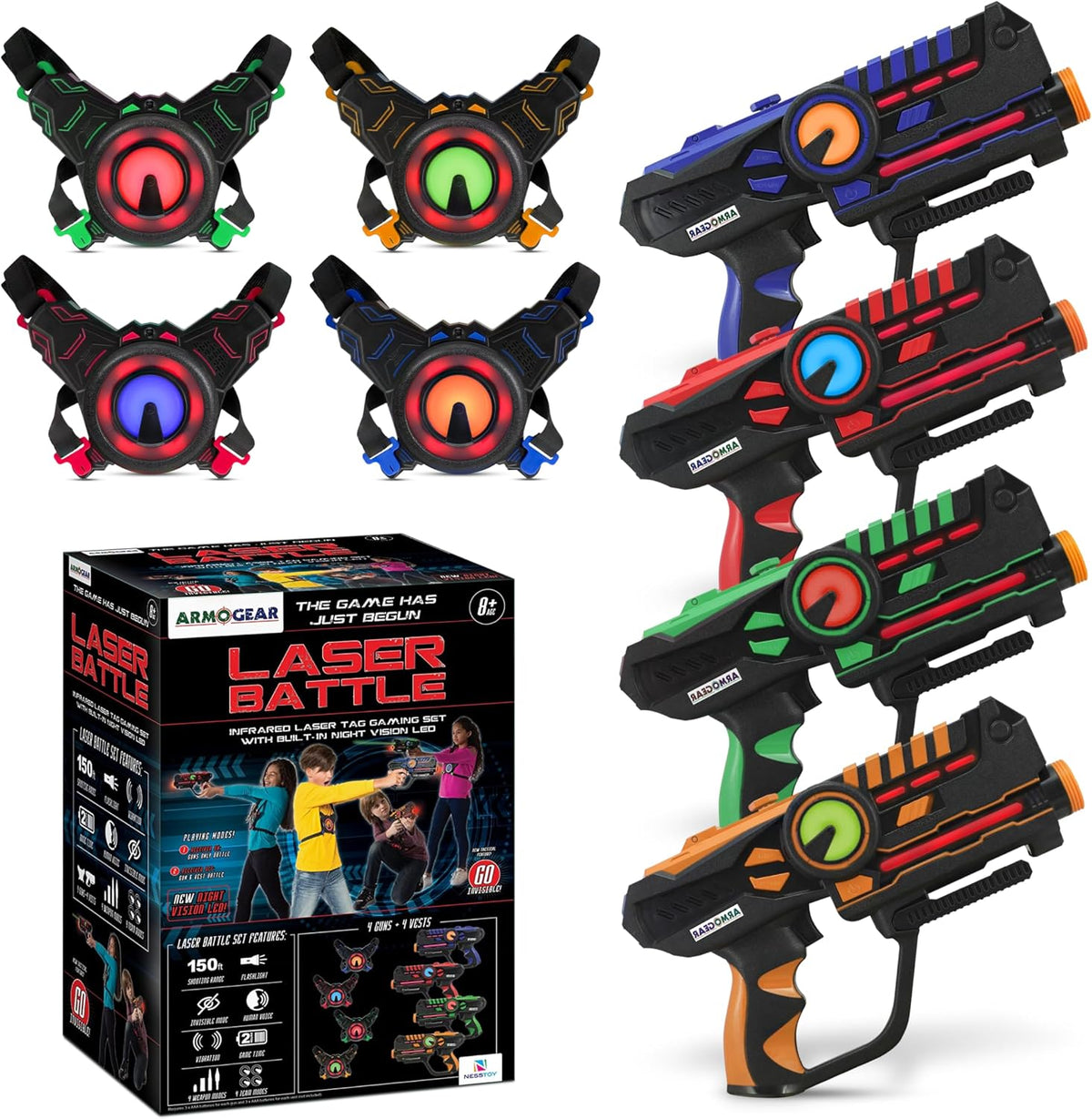 ArmoGear set of 4 laser tag blasters with target vests, 150 ft range - view 2
