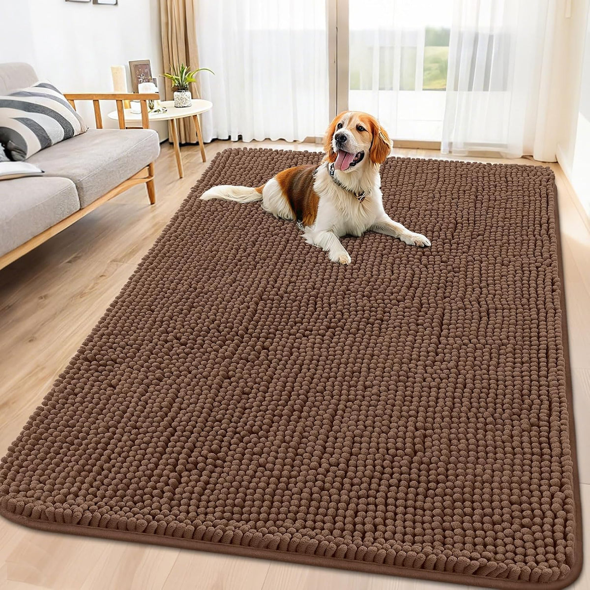 Smiry Dog Door Mat for Muddy Paws 30x20 - Classic Solid / Mocha / 70"X32"