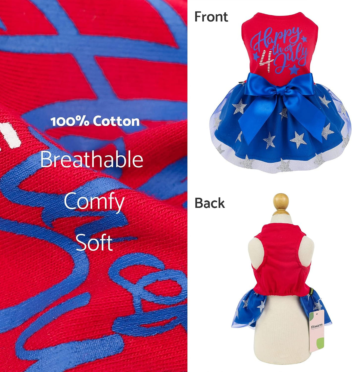 Fitwarm Birthday Girl Dog Tulle Dress - XX-Small / Happy 4th Of July - image 3