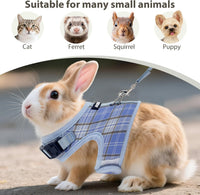Plaid Breathable Rabbit Harness and Leash Set Escape Proof - Blue / M - image 3