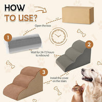Romrol Dog Stairs Ramp for High Beds Couches, High Density Foam Pet Steps with Durable Non-Slip Waterproof Fabric Cover, Dog Stairs for Small Dogs or Cats or Pets, 3-Step,15 Inch,Light Brown