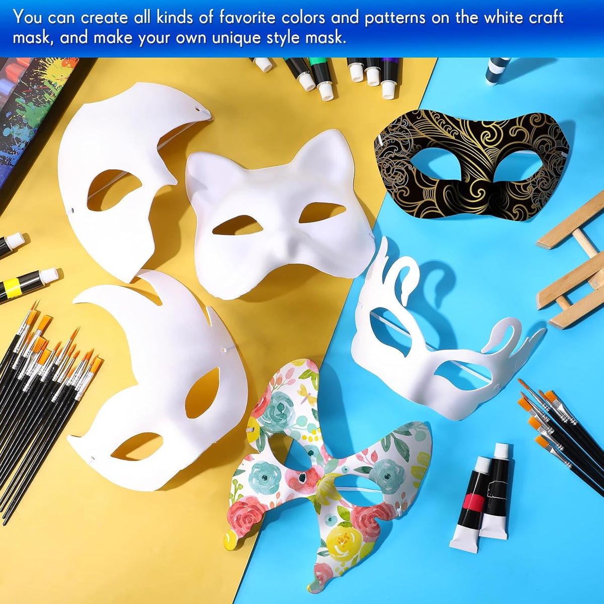 Leyndo blank white paper mache half masquerade masks, 24-pack in classic style - view 11