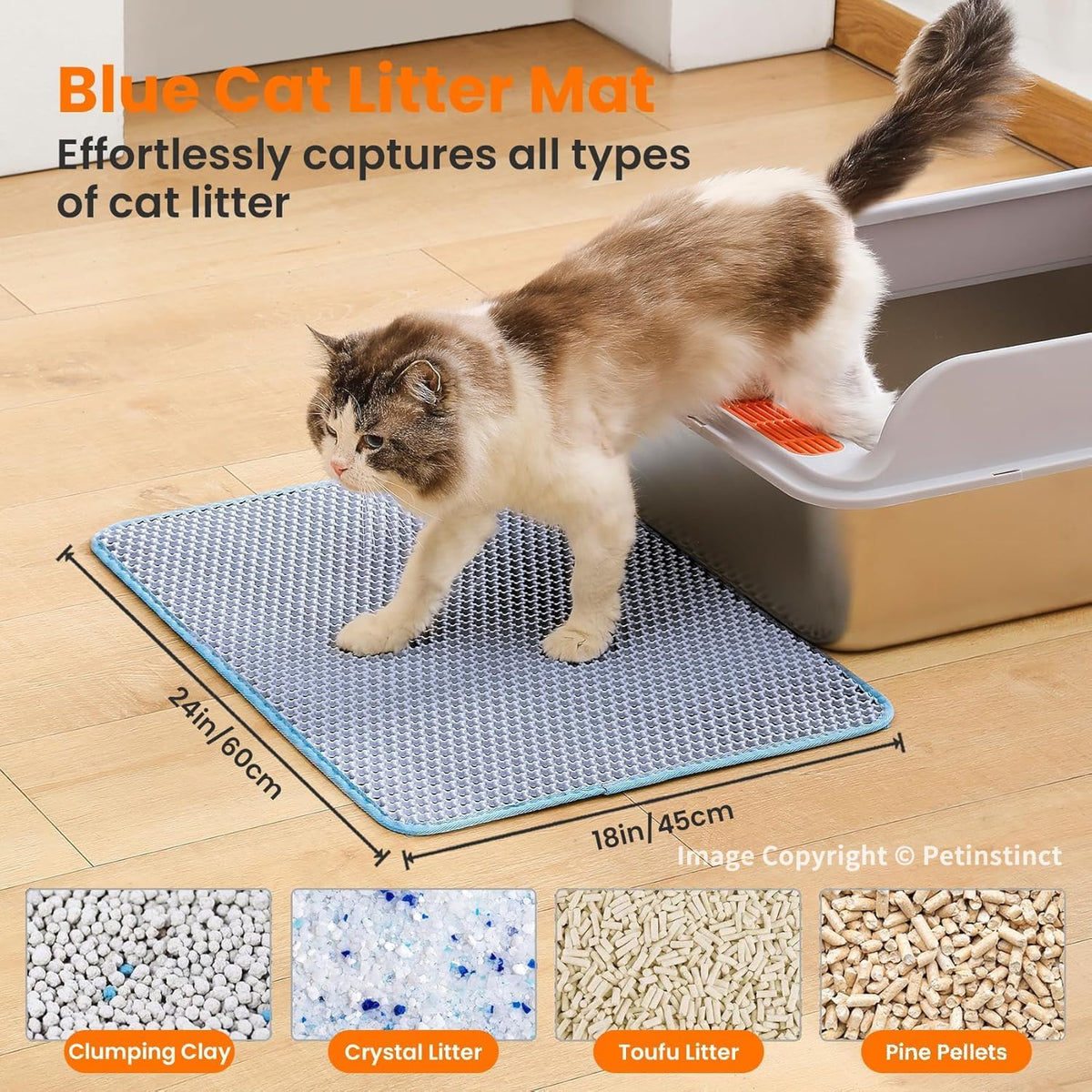 Cat Litter Mat, Double Layer Honeycomb Litter Box Mat – Daily Care for Cats - 24x18 Inches / Blue - image 2