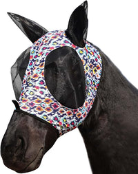 Harrison Howard Super Comfort Stretchy Fly Mask Large Eye Space with UV Protection Soft on Skin with Breathability Geo Feather L