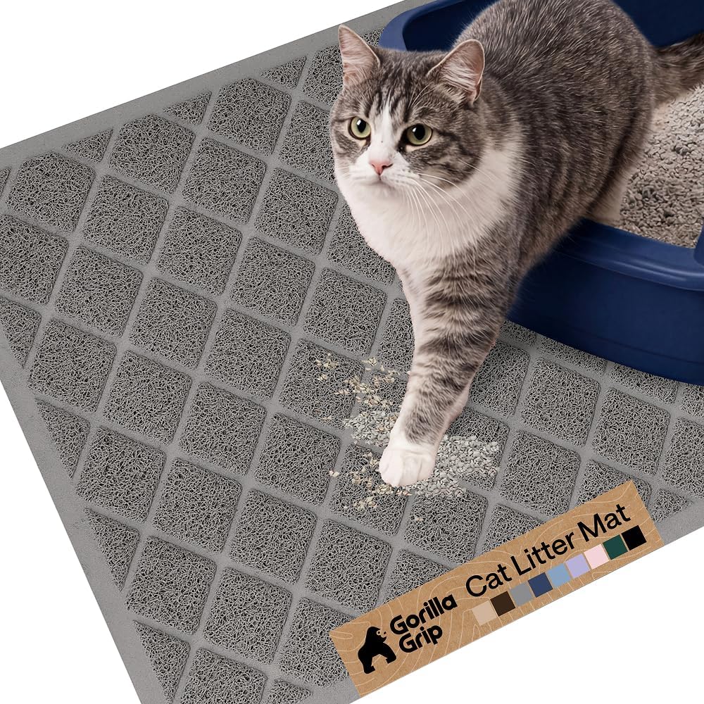 GORILLA GRIP Cat Litter Mat, Coiled Mesh Trapping Mats - Small (24" x 17") / Grey