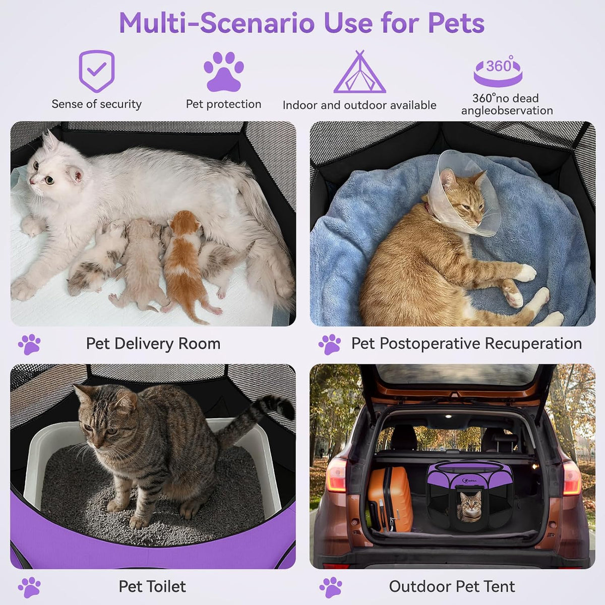 Siedihit Dog Cat Playpen, Puppy Pet Playpen Indoor for Small Dog Crate Tent Cage Outdoor, Portable - Purple / Small - image 4