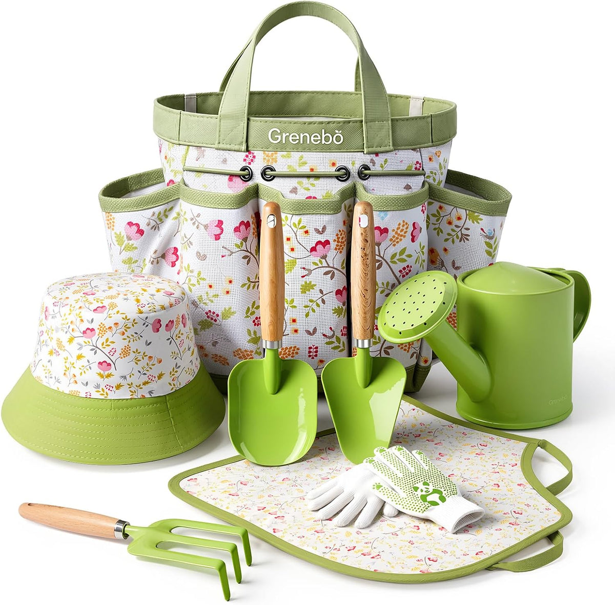 Grenebo 8-Piece Kids Gardening Set with Garden Tools for Kids - A-green