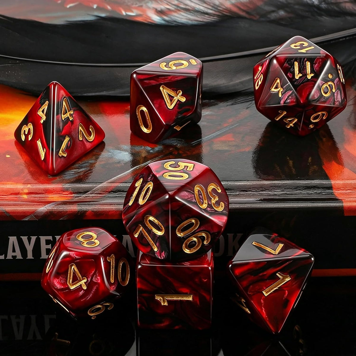 QMAY DND Dice Set - 7Pcs Blue Mix White Polyhedral Dice with Black Dice Bag – Fun for Kids & Family - Red and Black - image 4
