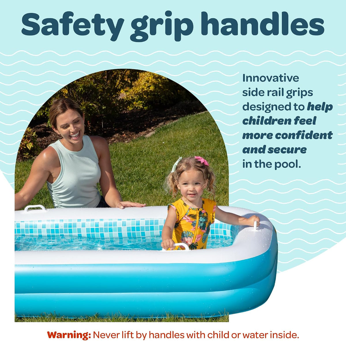3-in-1 Inflatable Baby Pool, Safety Secure Grip Handles - 65" Rectangular Summer Blue - image 3