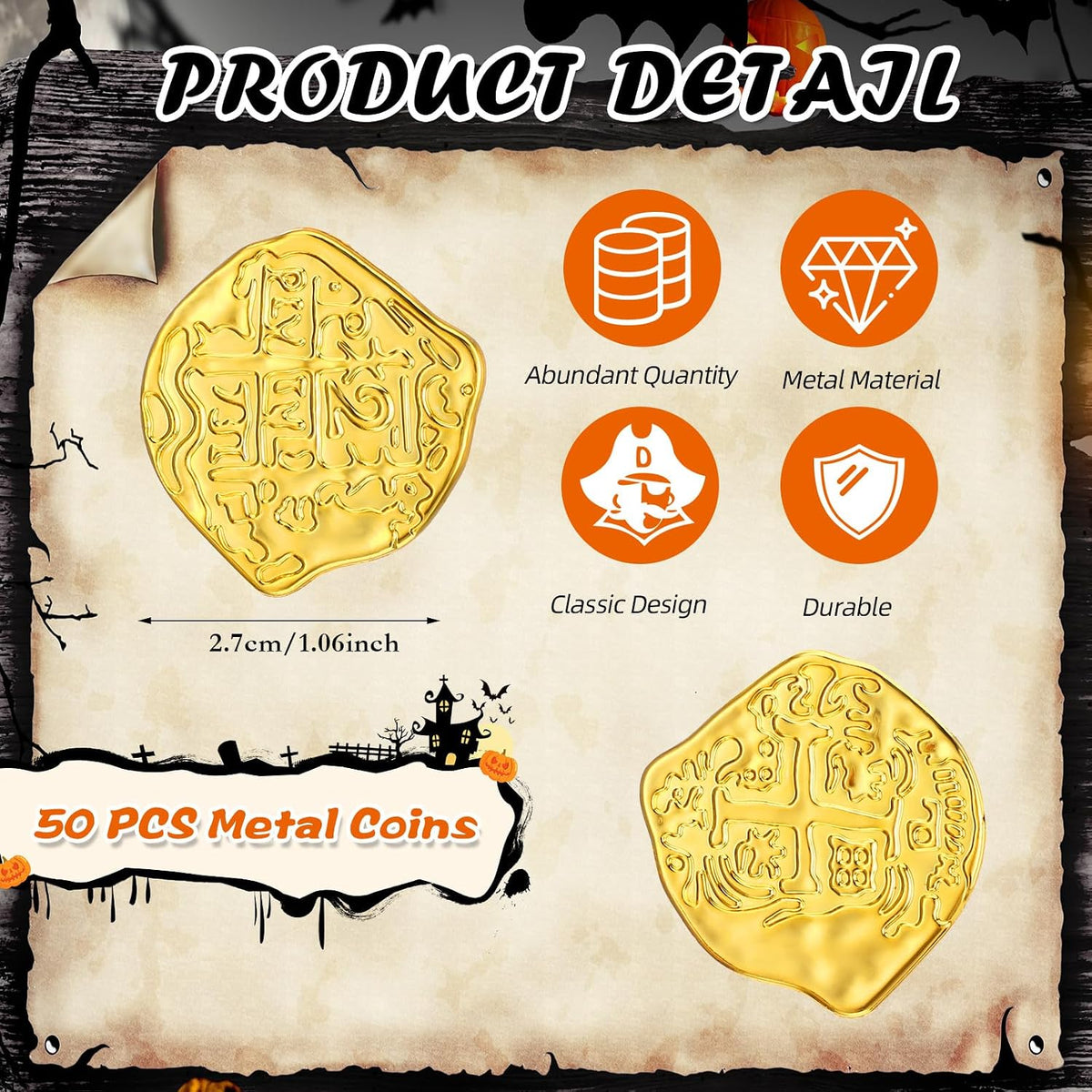 Hanaive 50 Pcs Metal Fake Gold Coins, Silver, Bronze - Gold / Irregular - image 2