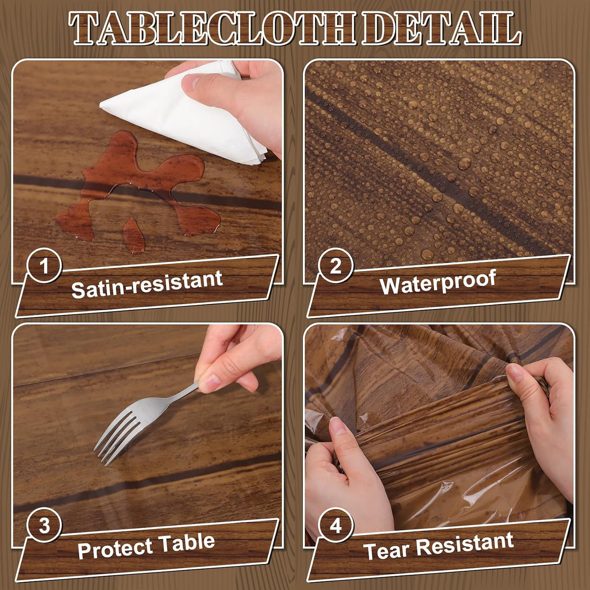 NatNarr 3 Pack Wood Grain Plastic Tablecloths - Wood Grain - image 4