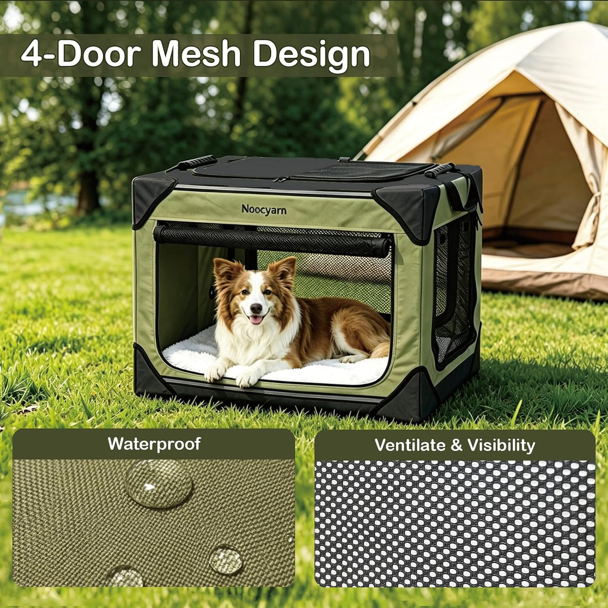 Collapsible Dog Crate for Large Dogs 36 Inch - Green / 36.0"L x 25.0"W x 25.0"H - image 3