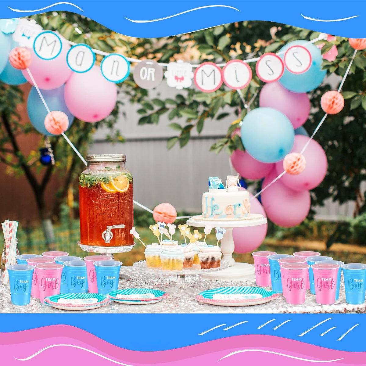 Norme 60 Pcs 16 oz Plastic Gender Reveal Cup Blue Pink Disposable Cup – Fun for Kids & Family - 16 oz / 60 - image 3