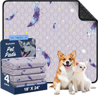Washable Dog Pee Pads, Non-Slip Waterproof, Feather - Feather Pattern / 18"x24"(Pack of 4)